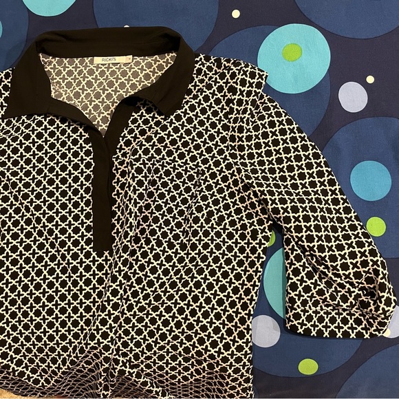Ricki’s black and white polo style 3/4 sleeve blouse - Picture 10 of 10